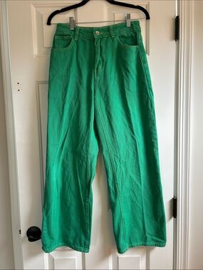 M Wide Leg High-Waist Green Jeans